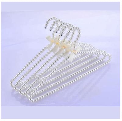 Dailygoods - 5 stuks kralenhangers met strik, 40 cm, kleerhangers van kunststof kralen, zware belasting, kledingstandaard, bruiloftshanger voor kleding, opslag, accessoires, wit, 5 stuks
