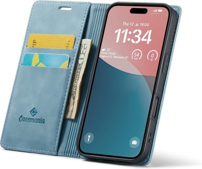 CaseMania Bookcase hoesje geschikt voor iPhone 16 - Effen Aqua - Kunstleer