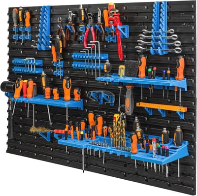 Gereedschapswand 117 x 78 cm - Werkplaatsrek voor Gereedschap en Accessoires - Blauw Kunststof