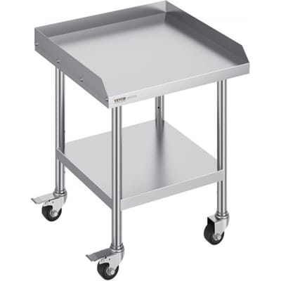 VEVOR RVS werktafel, commerciële voedselbereidingstafel met 4 wielen, driezijdige spatwand, 610 x 610 x 762 mm werktafel, restaurantwerktafel