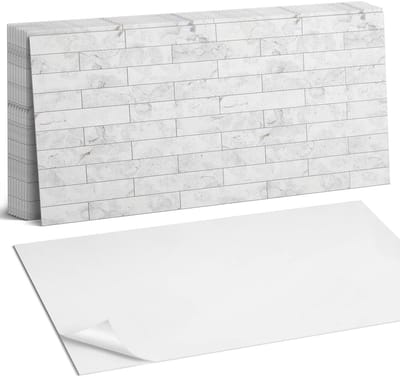 Coloray Plaktegels - Patroon dat marmer imiteert Zelfklevende Wandtegels - 40 cm x 20 cm - Wit Plaktegels - 10 stuks - Rechthoek PVC Tegels - Plaktegels Badkamer - Vloertegels Zelfklevend - Vinyltegels Vloer Zelfklevend - Portugese Tegels