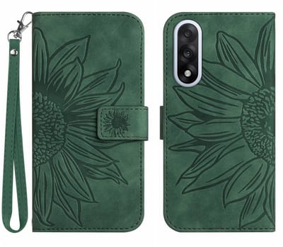 Coverup Hoesje - Geschikt voor OnePlus Nord 5 Hoesje - Coverup Zonnebloem Book Case met Koord - Groen