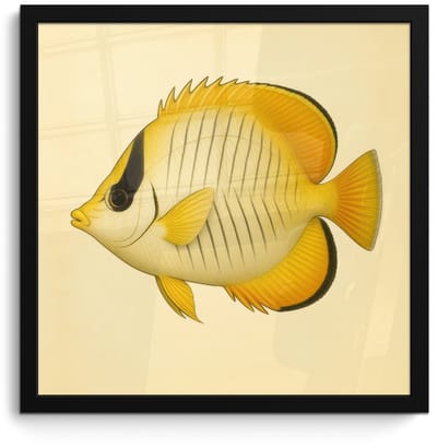 Poster in lijst - Fotolijst 40x40 cm - Posters - Ovaal - Vis - Geel - Schubben - Posterlijst zwart - Decoratie - Wanddecoratie woonkamer - Muurdecoratie slaapkamer