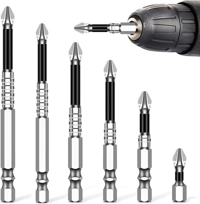 Set van 6 Magnetische PH2 Schroevendraaier Bits met Antislip Ontwerp voor DIY Klussen, Lengtes 25L, 50L, 65L, 70L, 90L, 150L
