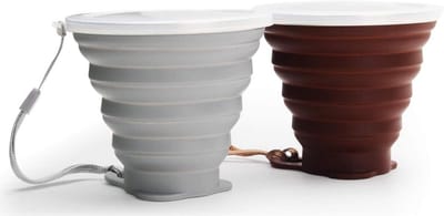 Vouwbare Siliconen Bekers, Lichtgewicht Reisbekers van 270 ml, Ideaal voor Kamperen en Outdoor Activiteiten (Grijs + Koffie, 2 Stuks)