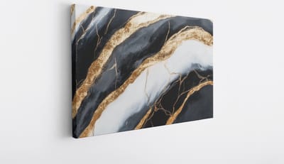 Saammp Canvas Schilderij - Zwart - marmer - Goud - Abstract - 40x30 - Foto op canvas - Wanddecoratie - Muurdecoratie Woonkamer - Kantoor Decoratie