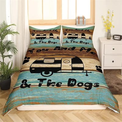 Happy Camping Dekbedovertrek King, Zomer Kamperen Decoratie Beddengoed Voor Jongen Tieners Familie, Strandvakantie Stijl Dekbedovertrek Set 155x220cm 3pcs