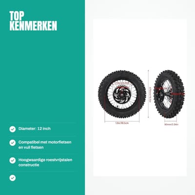 Inovra- Achterwielrand 12 Inch - 15 mm Asontwerp - Bandencomponent 80/100-12 - Off-road Fiets - Hoge Prestaties - Duurzame Kwaliteit - Dirtbikewiel
