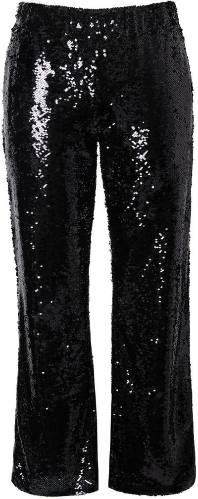 Angel of Style - Dames - Broek flared pijp pailletten omslag - Zwart - Maat 42