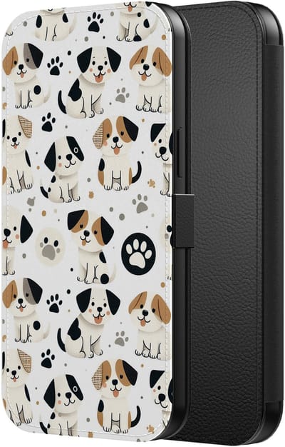 Smartphonica Telefoonhoesje Geschikt voor iPhone 6/6s Kunstleren Bookcase Hoesje met Magnetisch Lipje en Pasjeshouder met Honden en Pootjes Opdruk geschikt voor iPhone 6/6s