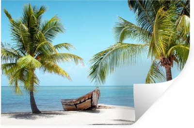 Muurstickers - Sticker Folie - Palmboom - Boot - Strand - 30x20 cm - Plakfolie - Muurstickers Kinderkamer - Zelfklevend Behang - Zelfklevend behangpapier - Stickerfolie