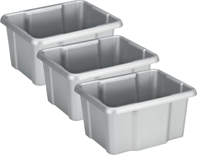 Sunware Opslagbox Nesta - 3x - kunststof - 24L - grijs - 42 x 33 x 22 cm - stapelbaar