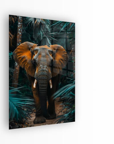 Indoorart - Glasschilderij Olifant in het Woud 40x60 CM - Afbeelding op plexiglas - Inclusief montagemateriaal
