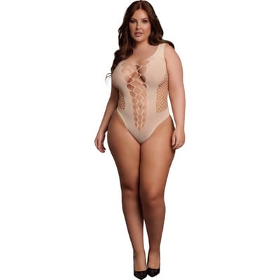 Le Désir by Shots Sexy V-hals Teddy met Opaque Panelen - Koninginnenmaat - Huidkleur