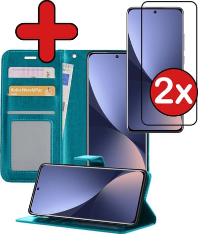 Hoesje - Met 2x Screenprotector - Geschikt voor Xiaomi 12X - Luxe Pasjeshouder - Flip Case - Bookcase Portemonee - Kunstleer Book Case - Flipcase Hoes - Book Cover - Walletcase - Portemonneehoes - Telefoonhoes - Turquoise