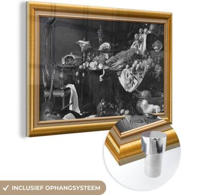 MuchoWow® Glasschilderij 60x40 cm - Schilderij acrylglas - Stilleven - Schilder - Lijst - Goud - Foto op glas - Schilderijen