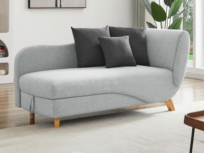 Vente-unique Slaapbank van lichtgrijze stof met opbergruimte - Hoek links - PENELOPE L 160 cm x H 81 cm x D 80 cm
