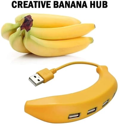 USB 2.0 Hub 4 Poorten – Mini USB Splitter met Voeding – Meerdere USB-Aansluitingen voor PC, Laptop, Toetsenbord, Muis & USB-Sticks – Compacte Verdeelhub in Bananenvorm