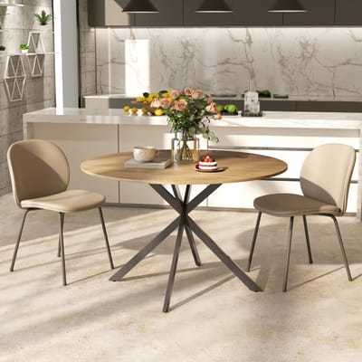 REDOM - Ronde Eettafel - X-Vormige Stalen Poten - Industriële Stijl - Voor Eetkamer - Hout - Eikenkleur - Ø120 Cm