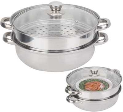 RVS Stoompan - Stoominzet - Gezond Koken - Dubbele Stoomniveaus - 27 cm - Rood