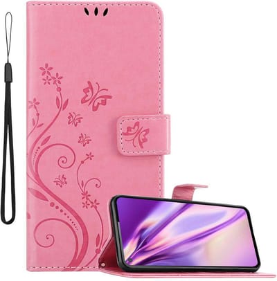 Cadorabo Hoesje geschikt voor Samsung Galaxy A60 / M40 in BLOEMEN ROZE - Beschermhoes in bloemmotief met magnetische sluiting, standfunctie en kaartsleuven Book Case Cover Etui