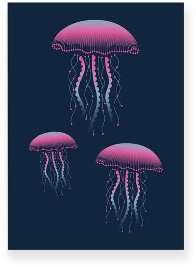 Poster 20x30 cm - Kwallen - Roze - Donkerblauw - Natuur - Modern - Muurdecoratie - Wanddecoratie