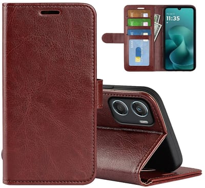 MobyDefend Hoesje - Geschikt voor Motorola Moto G06 / Motorola Moto G06 Power - Wallet Book Case (Sluiting Achterkant) - Bruin