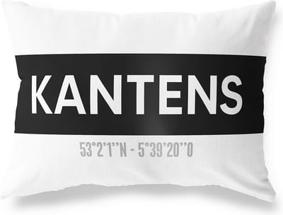 Tuinkussen KANTENS - GRONINGEN met coördinaten - Buitenkussen - Bootkussen - Weerbestendig - Jouw Plaats - Studio216 - Modern - Zwart-Wit - 50x30cm