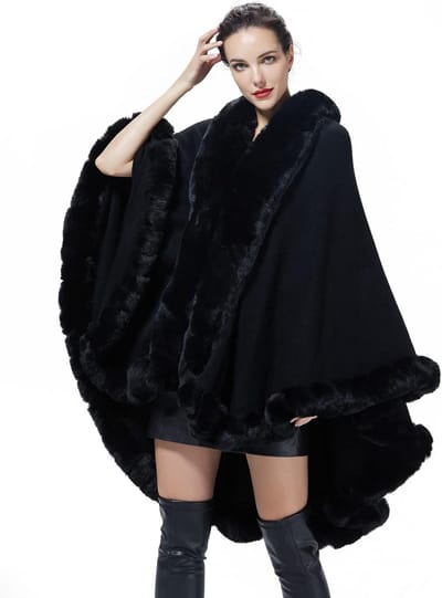 Gebreide Poncho Cape met Faux Fur Stola voor Dames - Ideaal voor Winter en Feestelijke Gelegenheden