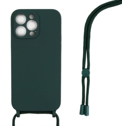 Rixus For iPhone 14 Pro Max TPU Necklace Cord Cover Dark Green