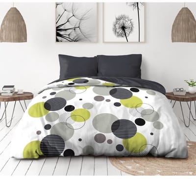 Set microvezel beddengoed - BULLES DE REVE - overtrek 240 x 260 cm + 2 kussenslopen 63 x 63 cm - Anijs