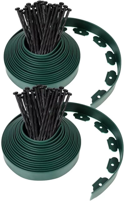 Gazonrand - Borderrand - Tuinafboording - Gazonrand 20 Meter – Flexibele Tuinafboording Kunststof – Inclusief 100 Grondankers & Handschoenen – 5 cm Hoog – Voor Tuin, Border en Gazon