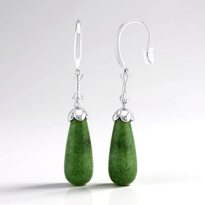 Cavill - 925 Sterling Zilver Oorbellen - Groene Kwarts 0.42 ct - Druppelvorm - Gerhodineerd - Chique Dames Sieraden 55 mm
