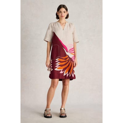 White Stuff June Linen Dress Natural Print Taglia: 10 REGULAR | Abiti in T-Shirt Outlet | Donna | Bianco