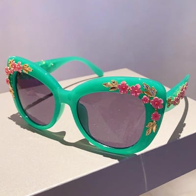 Luxe Designer Oversized Kattenoog Zonnebril Dames Vintage Punk Groot Montuur Roze Bloemen Tinten Mode Trendy