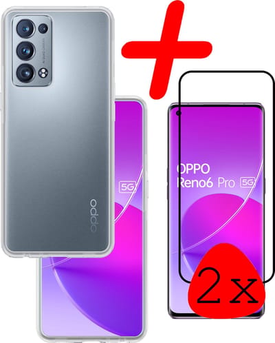 Hoesje Met 2x Screenprotector - Geschikt voor OPPO Reno 6 Pro - Sterk & Shockproof - Back Cover - Siliconen Case - Telefoon Hoes - Transparant
