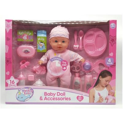 Baby 31cm met 4 geluiden en 16 accessoires Poppen met functies Interactieve poppen