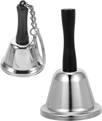 Metalen Handbel - Servicebel Tafelbel - Snelle Oproepen - Roestvrij Staal - 12.5 x 7.5 cm - Zilver