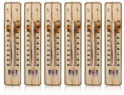 Set van 6 Houten Analoog Thermometers voor Binnen en Buiten -40 tot +50 °C
