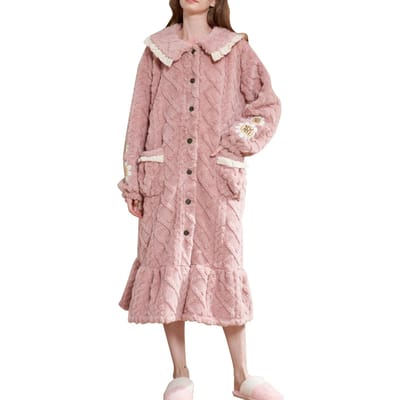 Ensemble Robe et Pyjama Doublé Polaire Automne Hiver Décoration Fleurie Mignonne Longueur Moyenne Vêtements d'Intérieur Pyjama Chaleureux Confortable XL gray