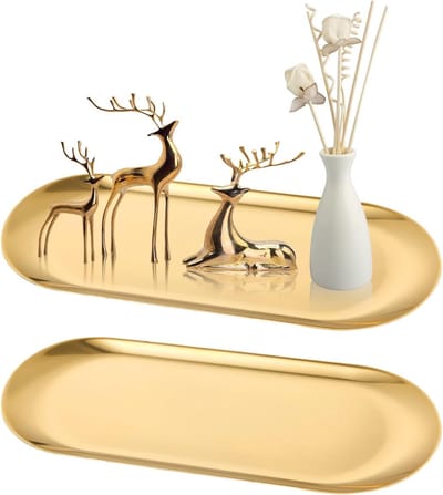 Decoratieve Gouden Schalen Set van 2 - RVS Dienblad voor Desserts, Cosmetica en Sieraden