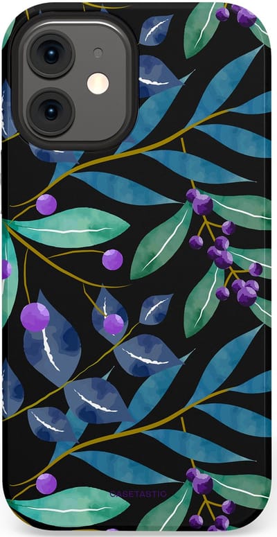 Casetastic hoesje geschikt voor Apple iPhone 12 Mini - Dubbellaagse bescherming - Besjes fantasie - Fashion Case - Zwart Petrol Saliegroen
