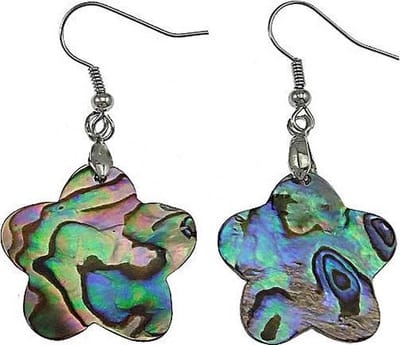 Parelmoeren oorbellen Abalone Flower - oorhangers - parelmoer - sterling zilver (925) - multi color - bloem - luxe sieraden zakje - oorbellen dames
