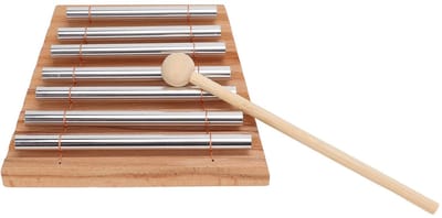 Dailygoods- Handchimes 7 Tonen - Percussie Instrument - Beuken/Metaal - 16,8 x 15 x 13 cm - Inclusief Klopstok - Duurzaam en Hoogwaardig - Windgong
