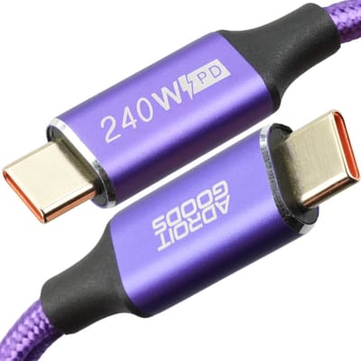 AdroitGoods USB-C naar USB-C PD 3.1 240W Snellaadkabel – 48V/5A EPR – E-Marker Chip – Gevlochten Kabel – 480Mbps Data - Paars - 0,5m