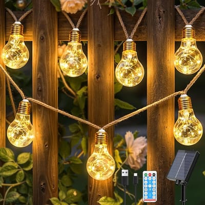 Namajunas - Lichtsnoer buiten - Zonne-hennep touwstringlamp - Solar Tuinverlichting - Buitenverlichting - 8M - Sfeerverlichting - 16 onbreekbare LED-lampen - Met afstandsbediening - 8 standen & timer - Decoratief voor tuinprieel en pergola