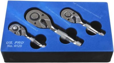 Korte Mini Ratelsleutel Set 3-Delig 1/4, 3/8 en 1/2 Inch - Stubby Ratel