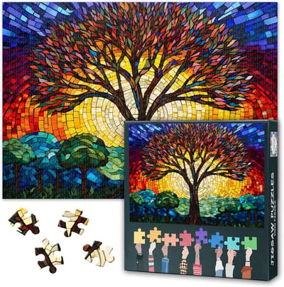 Puzzel 1000 stukjes - Kunstpuzzel Legpuzzel - Ontspannend Tijdverdrijf - Abstract Glasmozaïek - 50x70 cm - Kleurrijk