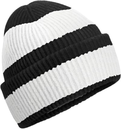Colour Block Beanie - Black/Soft White - One Size
