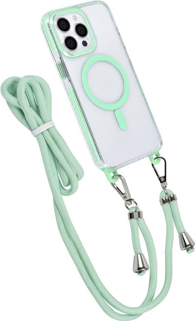 TUNIQ telefoonhoesje voor Apple iPhone 15 Pro Max - MagSafe backcover met koord - Groen